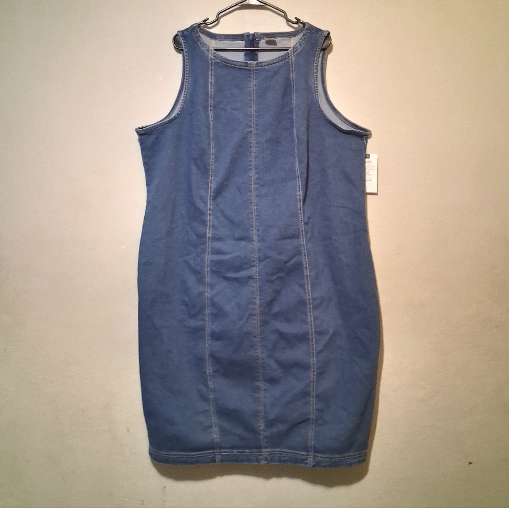 Terra & Sky TS Bodycon Denim Dress Sleevess Blue‎ Sz3X(24W 26W) Plus Y2k